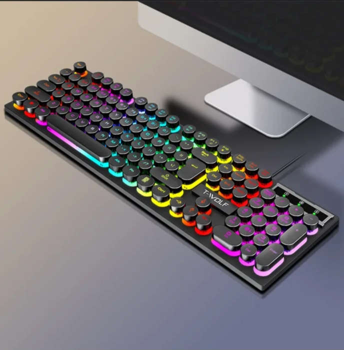 T-WOLF T80 PUNK RETRO Rainbow Gaming Keyboard