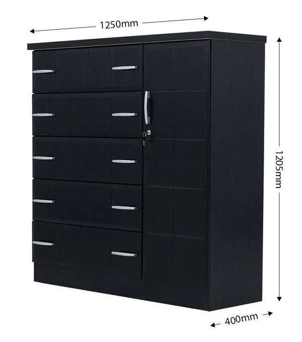 Wood Chest of Drawers in Oak/Black - Black
