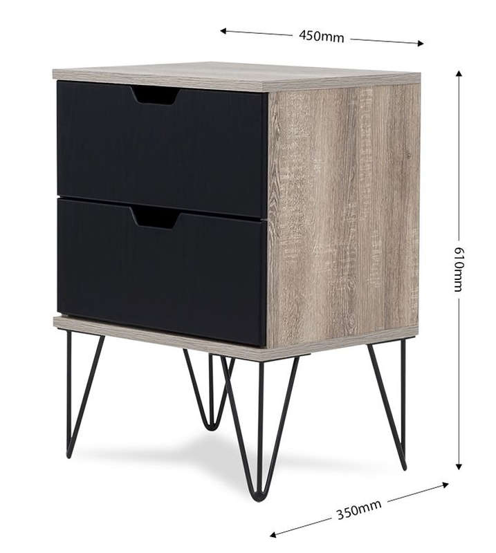2 Draw Pedestal-Engineered Wood Bedside Table - Black/Brown