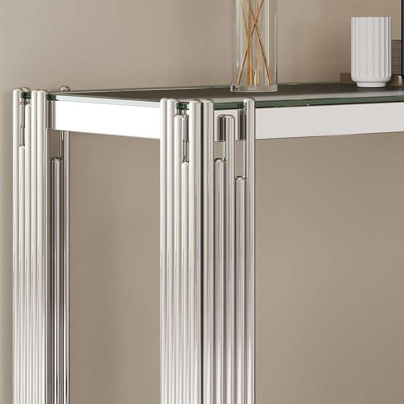 120cm x 40cm Modern Glass Console Table with Silver Metal Frame