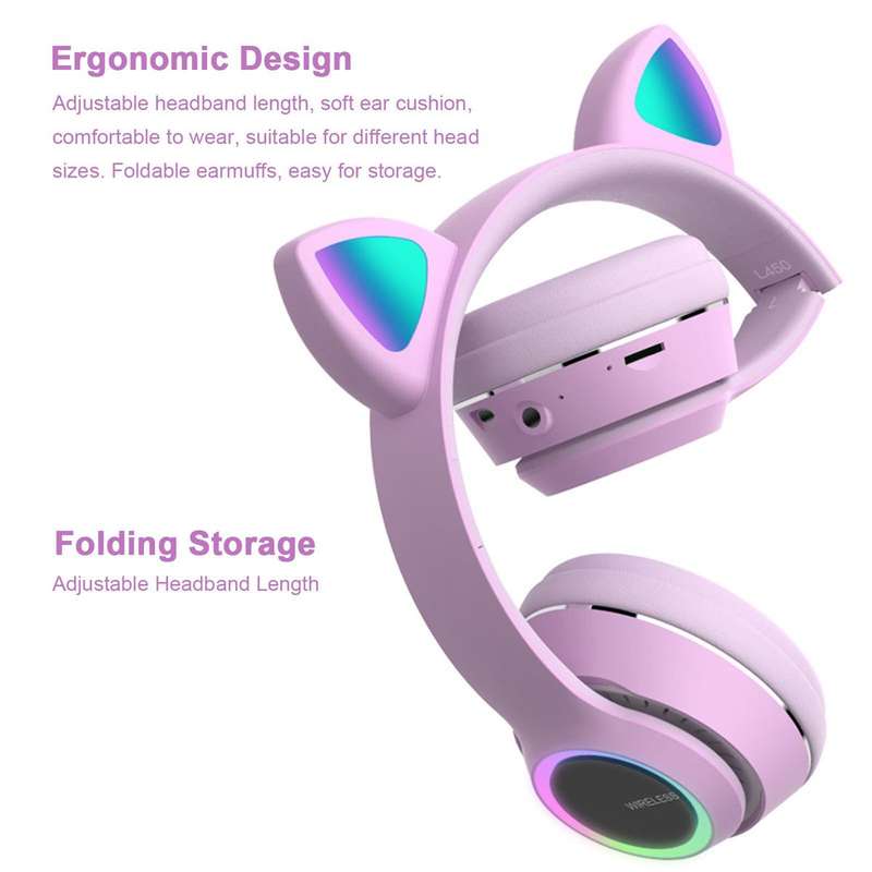 Cell N Tech®Cute Wireless Cat 5.0 Bluetooth LED HeadPhones - Purple