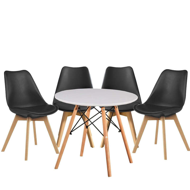 Dining Sets - Round Dining Table with Four Padded Chairs - black