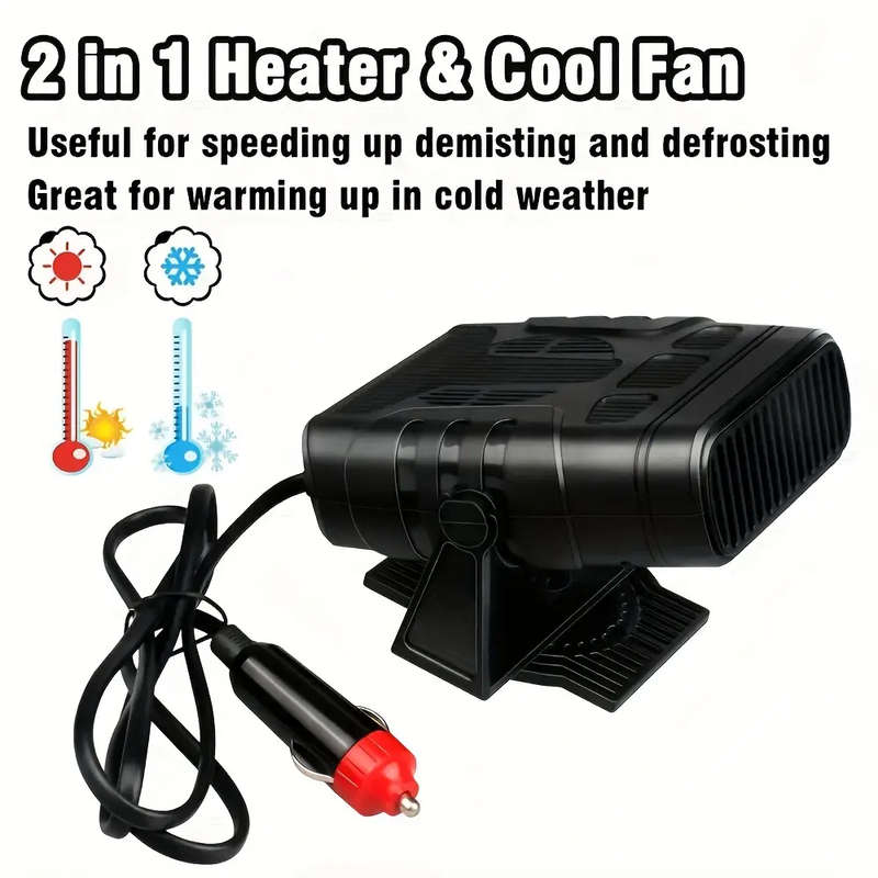 2in1 12V 120W Portable Mini Car Heater Fan - Plug-in Vehicle Defogger