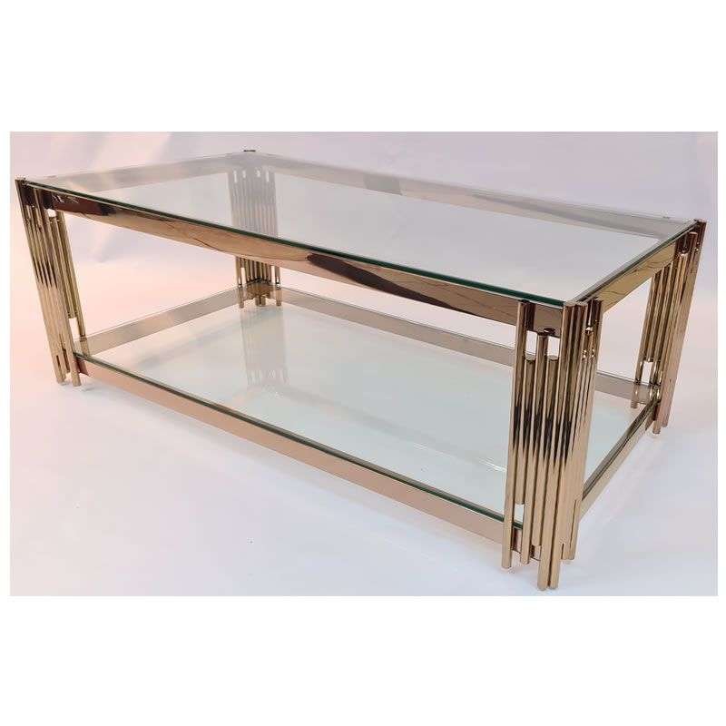 Glass Top Coffee Table With Stainless Steel Metal Base