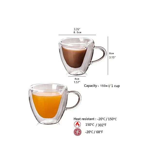 Set of 2 Pieces Heart Shaped Espresso Cups Double Wall Mug