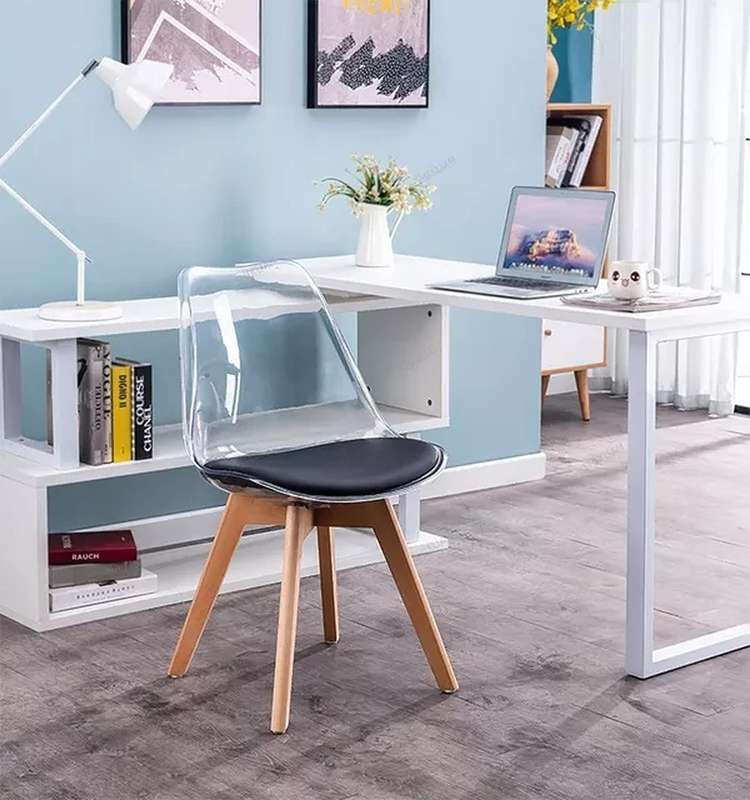Modern transparent padded chairs with wooden legs-Black, white or grey - Black - 8 Pack