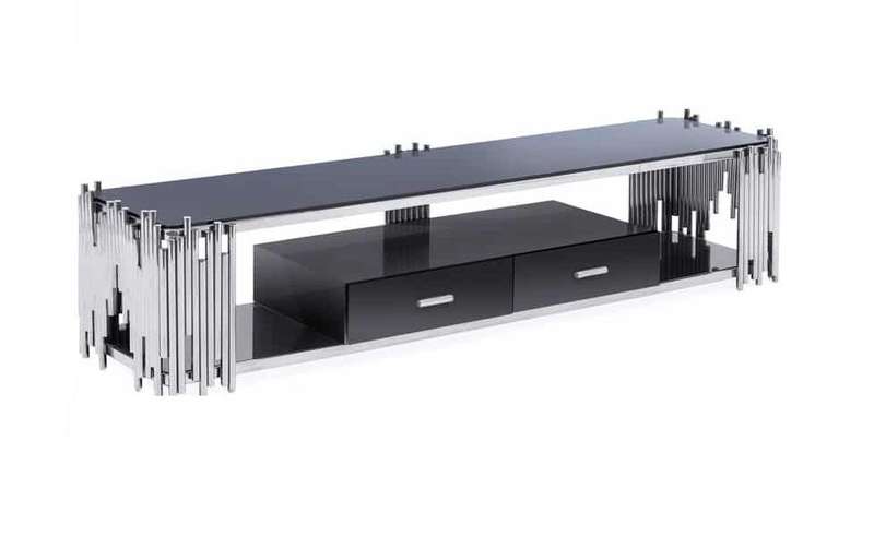 Smart TV/ Plasma Stands - Tempered Glass Top - Wooden Drawers - Silver