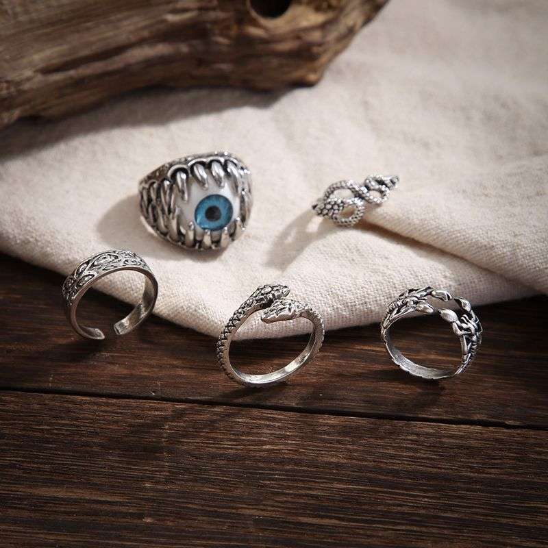 Men's Stainless-Steel Dragon Claw Evil Devil Skull Eyeball Rings
