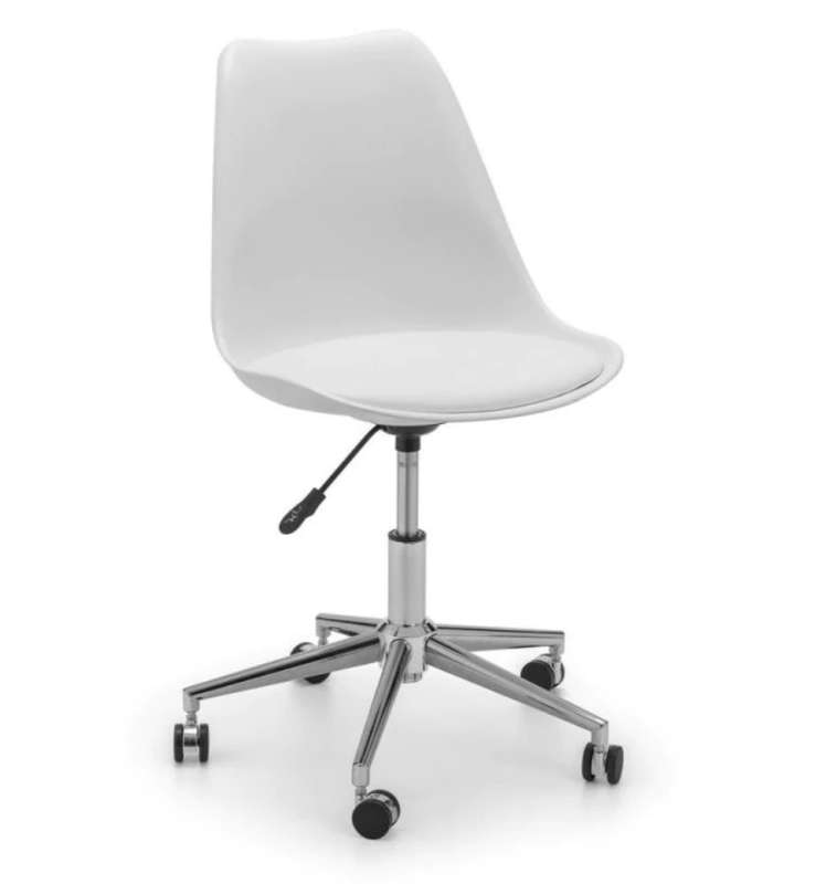 Office Chair - Padded seat with Wheels - White Colour
