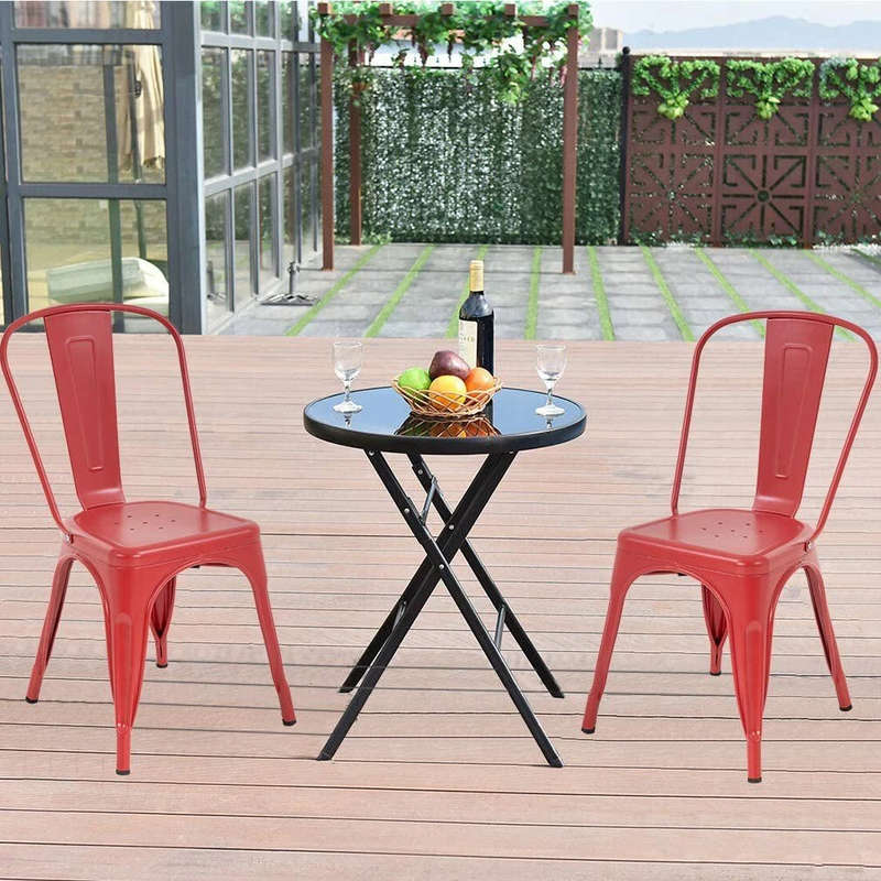 Metal stackable chair outdoor/indoor useRed - Red - 6 Pack