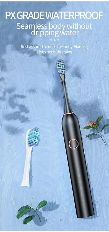 Rechargeable Ultrasonic Electric Toothbrush with 2 Brush Heads - Black
