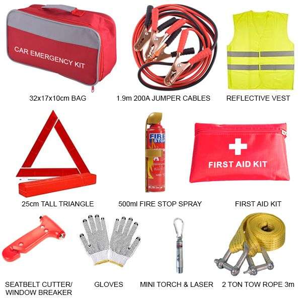 10-Piece Car Emergency Kit Including a Rechargeable Headlamp