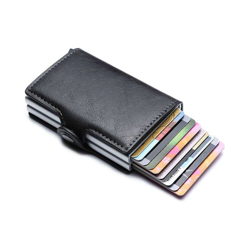 PU double-box aluminum alloy  automatic spring card case