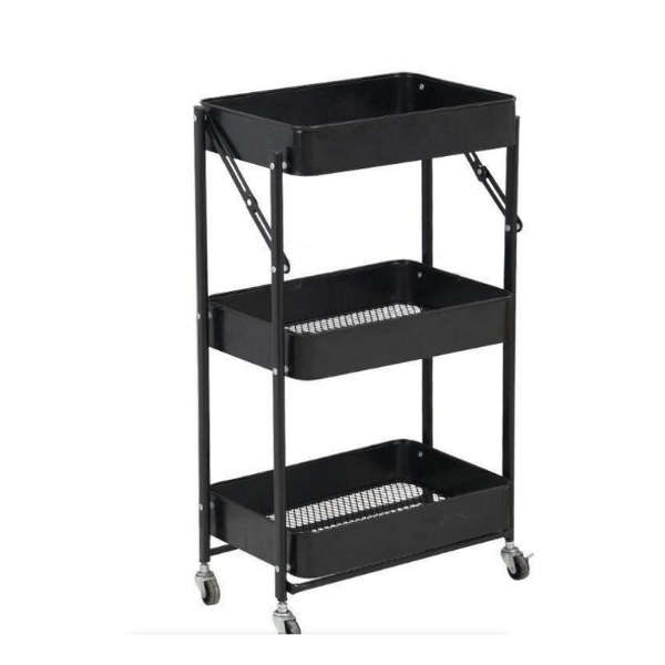 3 Tier Metal Rolling Cart Utility Cart- Black