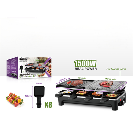 Non-Stick Raclette Grill 8 Person Indoor Grill Machine 8 Mini Grill Pan