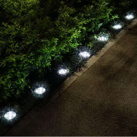 Solar Powered 8 Bead Flat to Ground LED Outdoor Disc Lights - 8 Pack