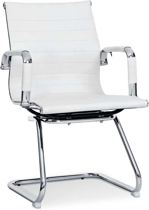 Office Chair - Ribbed Leather Guest Mid Back - White