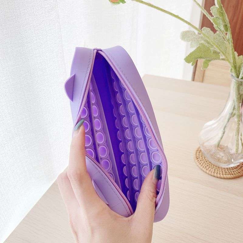 Pencil Case With Zipper Push Pop Bubble Fidget Toy - Black