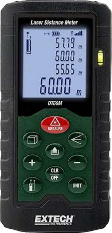 Extech (DT60M) Laser Distance Meter, 0.05m to 60m, LCD, 2 x AAA