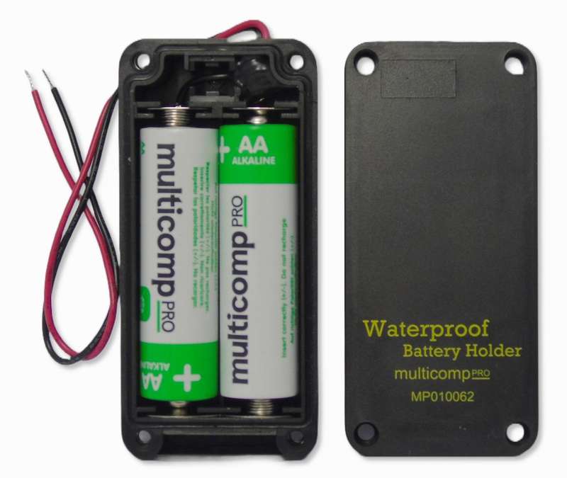 Multicomp Pro (MP010062) Battery Holder - 2xAA Size, 150mm, Screw, IP65