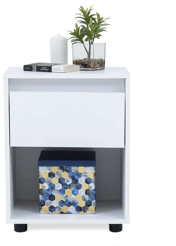 Nightstand End Table with Open Shelf - White