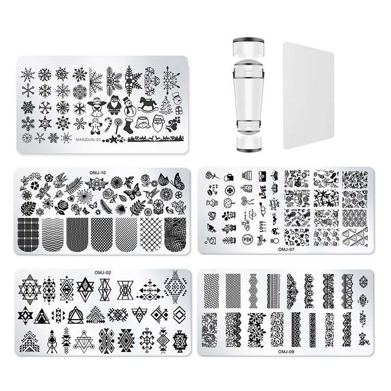5 Sheet Nail Stamping Plate Set With Stamp And Scraper - No.1
