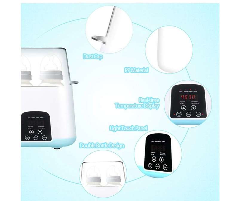 Smart thermostat Double Bottle Baby Food Heater for Breast Milk Or formula - 500 ml White Bottle