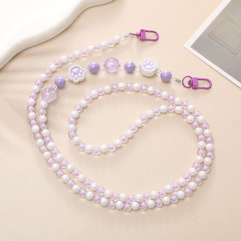 Bigfive Long Phone Lanyard Beads Chain With 2Pcs Back Patch - Pink