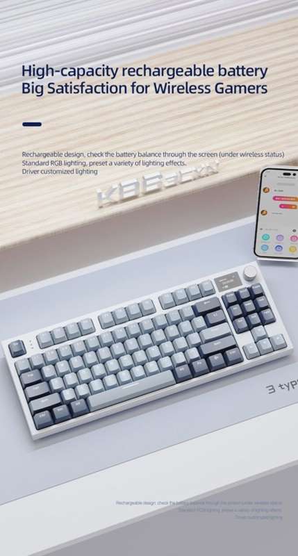 Mechanical Gaming Keyboard USB 2.4G BT5.0 Screen Hot-Swappable Blue Switch