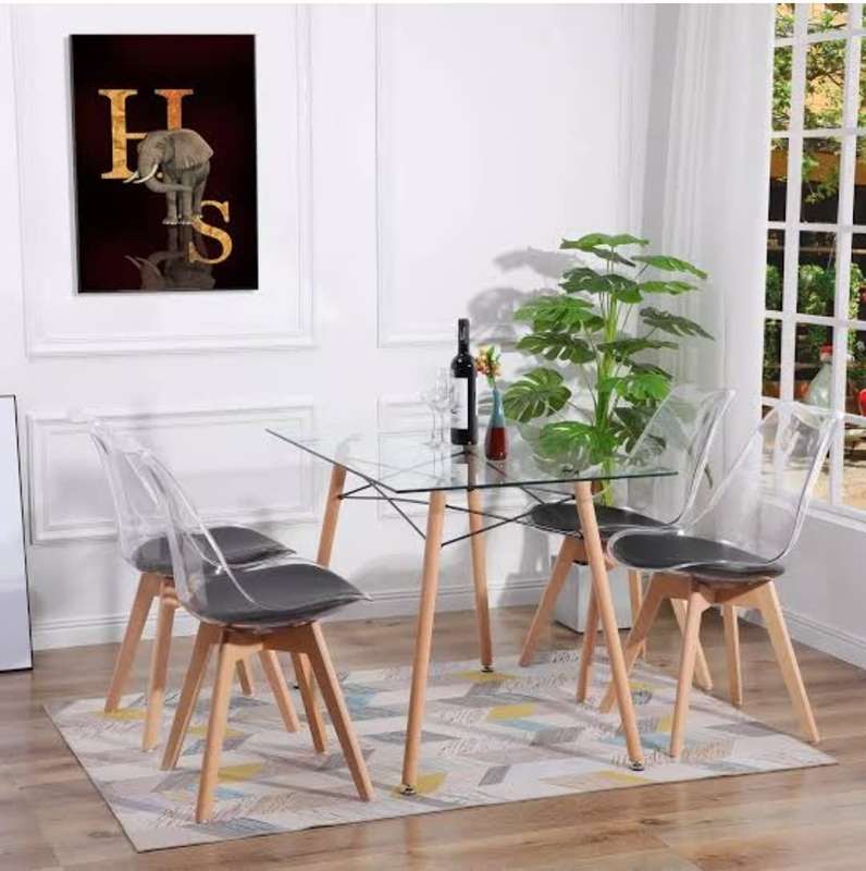 Modern transparent padded chairs with wooden legs-Black, white or grey - Black - 8 Pack