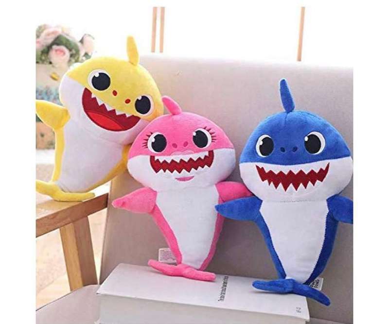 Baby Shark Soft Singing Light Up Plush Toy - Blue-Pink-Yellow