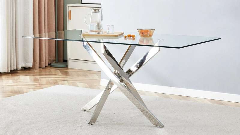 Glass Top Dining Table- Silver Legs