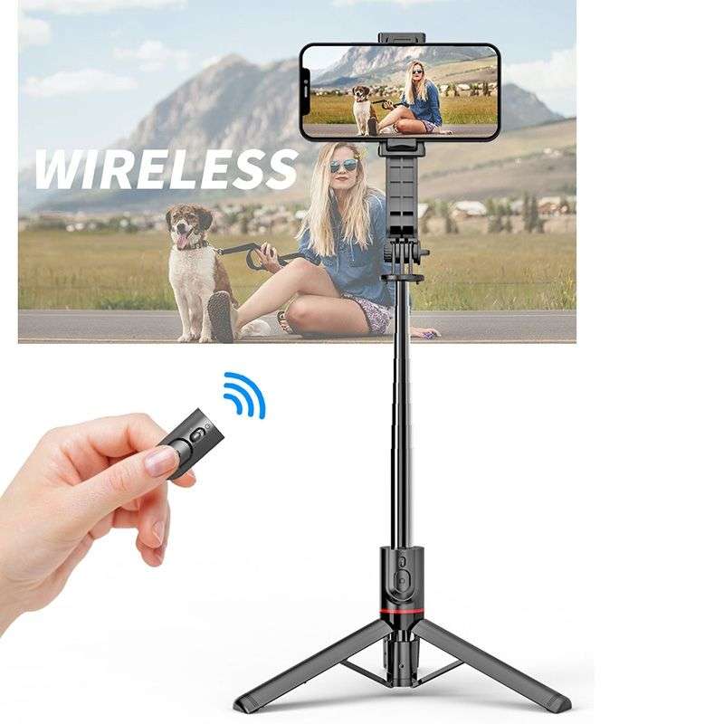 1130MM STRENGTHENED EXTENDABLE SELFIE STICK WIRELESS MULTI-FUNCTIONAL SELFIE TRIPOD STAND  -Three-in