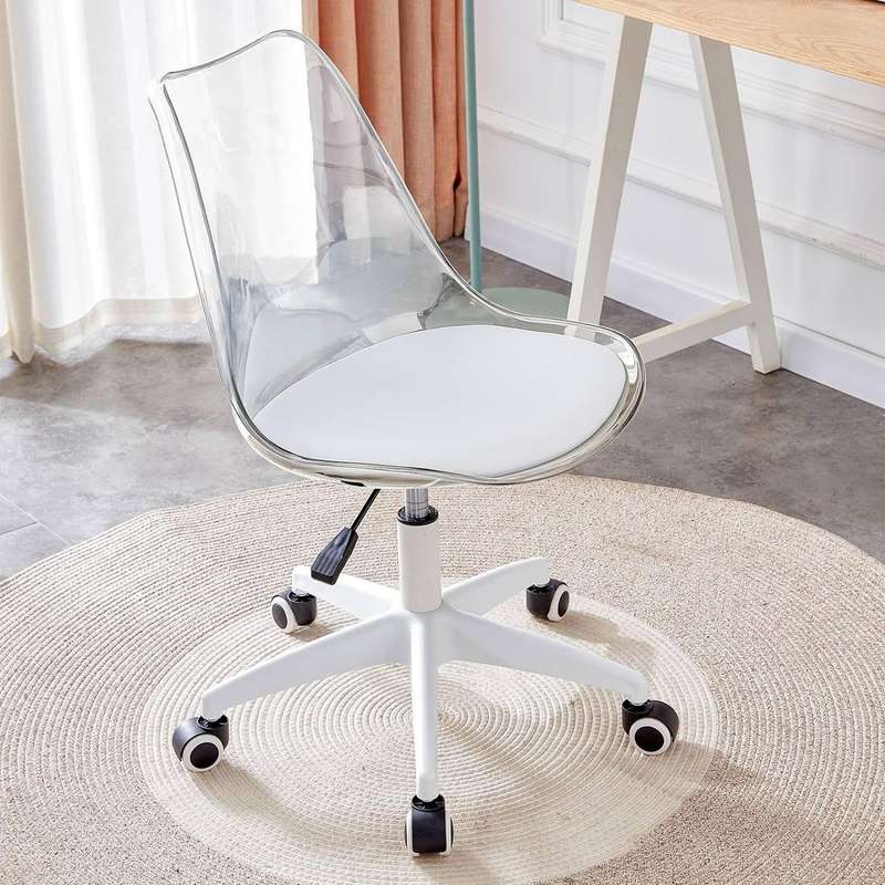 Transparent Office Chair with Colored Seat Pad -  Transparent, White