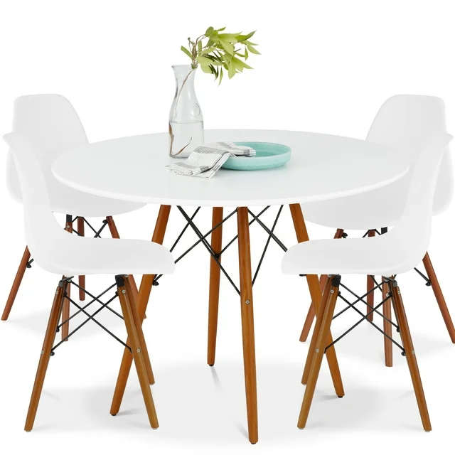 Dining Suites / Sets - Round Dining Table with Four Chairs - White Colour