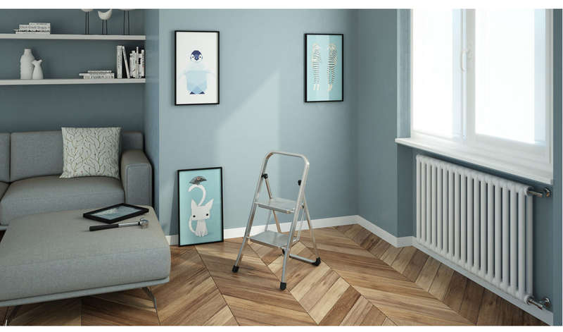 Colombo 46cm 2-Step Stable Steel Step Stool - Stabilo Stainless Steel (PLASTIC FOOT COVERS MISSING)