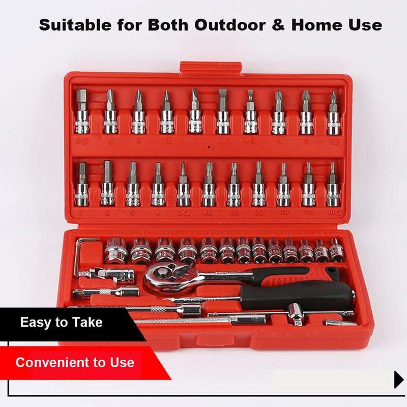 Tools Set 46pcs 1/4-Inch Socket Set Car Vehicle Repair Set