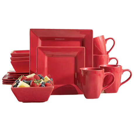 16 Piece Square Dinner Set - Red