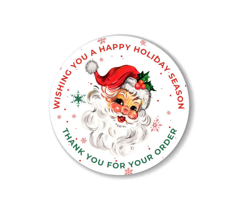 Christmas Thank You Stickers - Santa Design Round Stickers