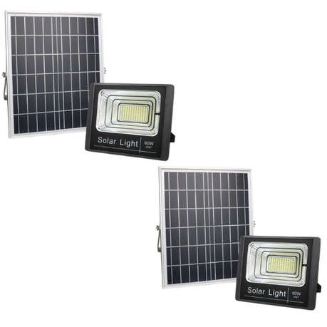 Ecomligh 60W SMD Solar LED Flood Light (Black)-2pck