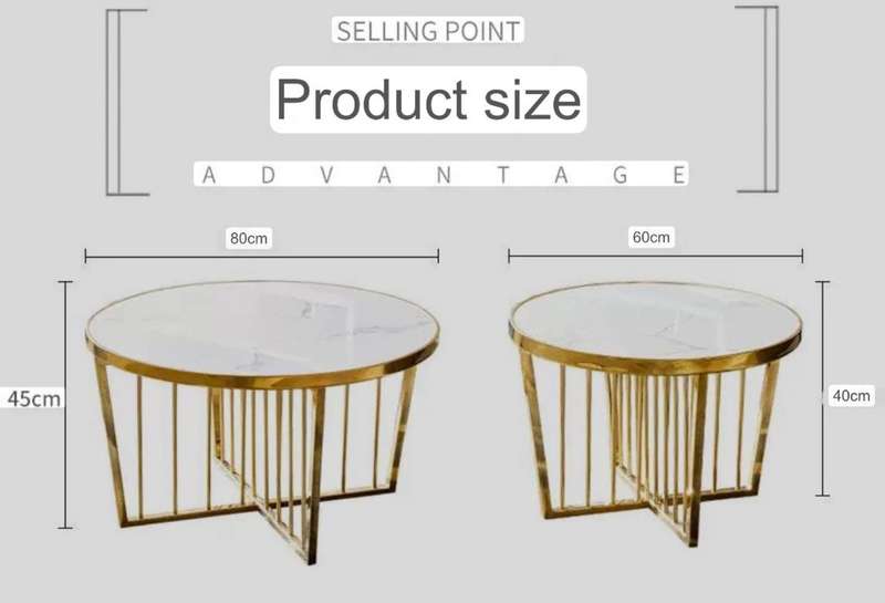 White, Gold Ceramic Round Coffee Table