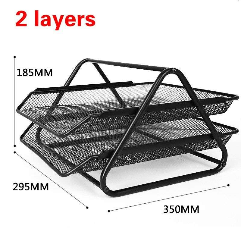 2 Tier Metal Mesh Document Sliding Tray Organiser - Black
