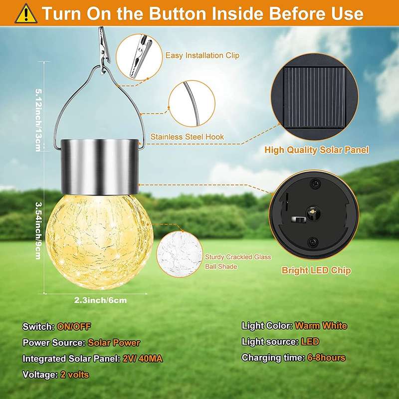 Set of 4 Outdoor Hanging Solar Lights,Cracked Glass Solar LED Lights