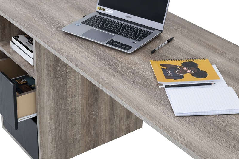 Office / Home Computer Desk with Two Drawers - - Oak (Nature Wood Grain ) / Black