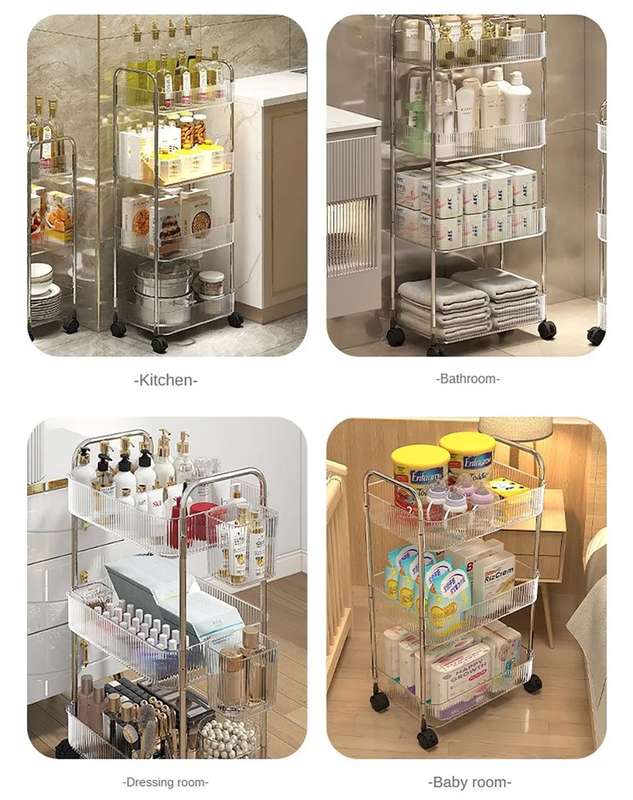 4 Tier Multipurpose Home Acrylic Storage Trolley with Wheels