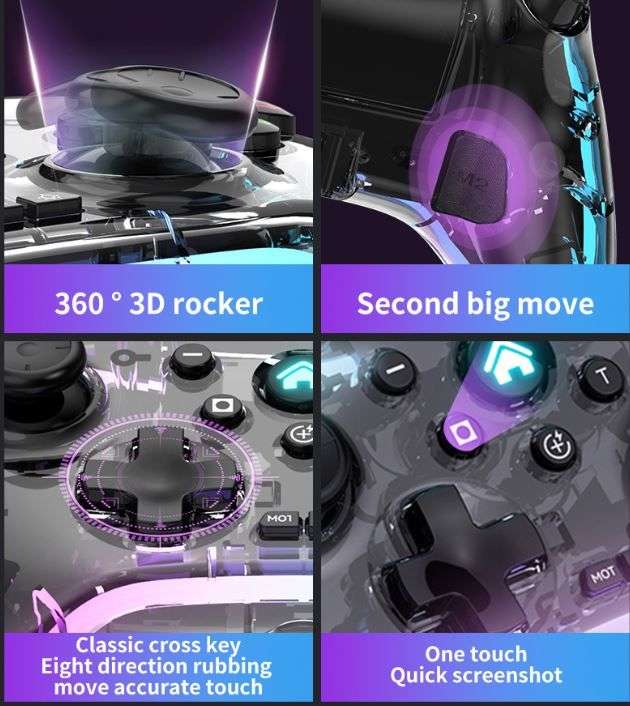 S03 RGB Transparent Shell Wireless Bluetooth Game Control For Nintendo