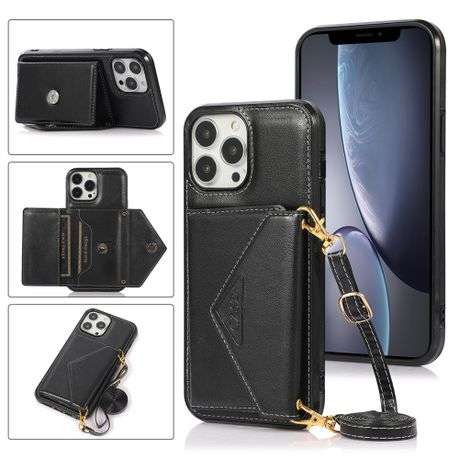 Leather wallet case with crossbody strap for iPhone 12