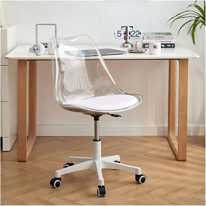 Transparent Office Chair with Colored Seat Pad -  Transparent, White