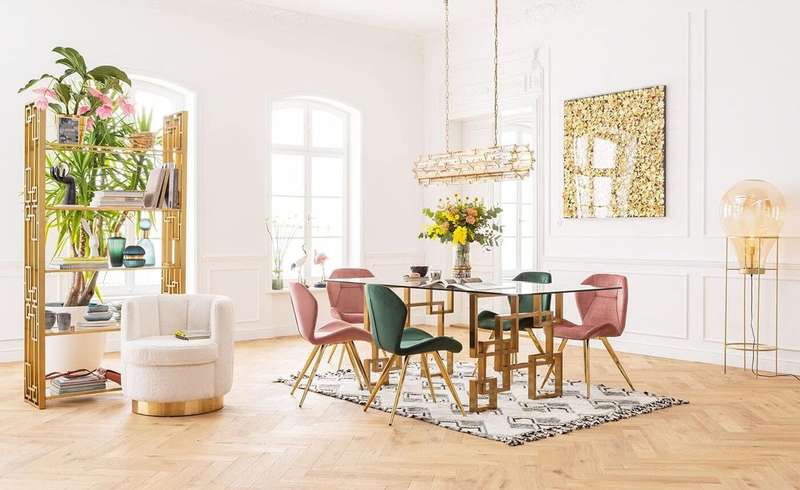 Modern Glass Dining Table With Gold Finishes
