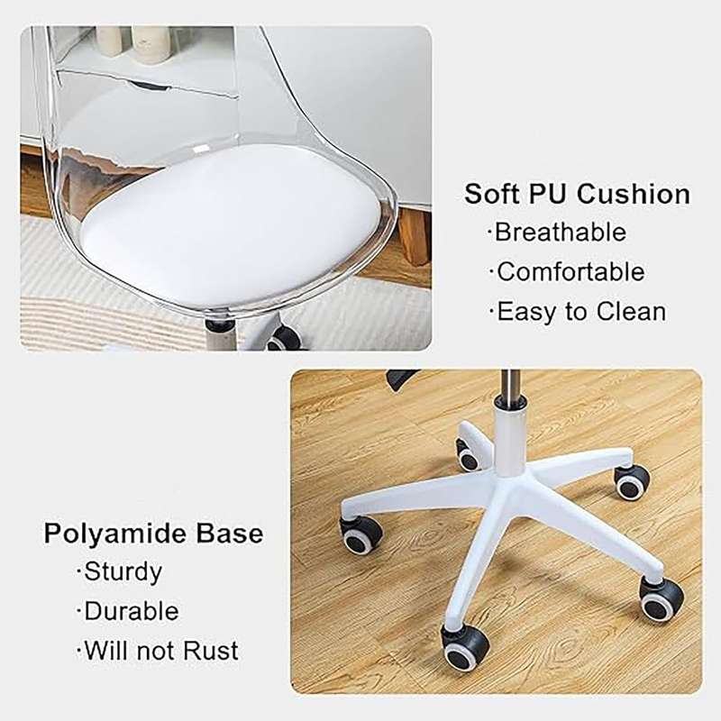 Transparent Office Chair with Colored Seat Pad -  Transparent, White